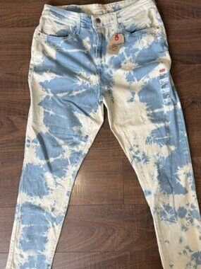 Levi's 721 High Rise Skinny Ankle Sz 32 Tie Dye Bleach Raw Hem Denim Jeans Levis